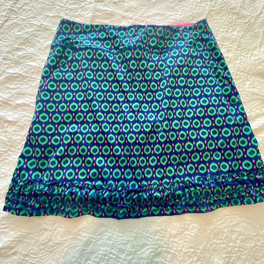 Birdies & Bows Golf Skort | Built-In Shorts | Pink & Blue Print | L